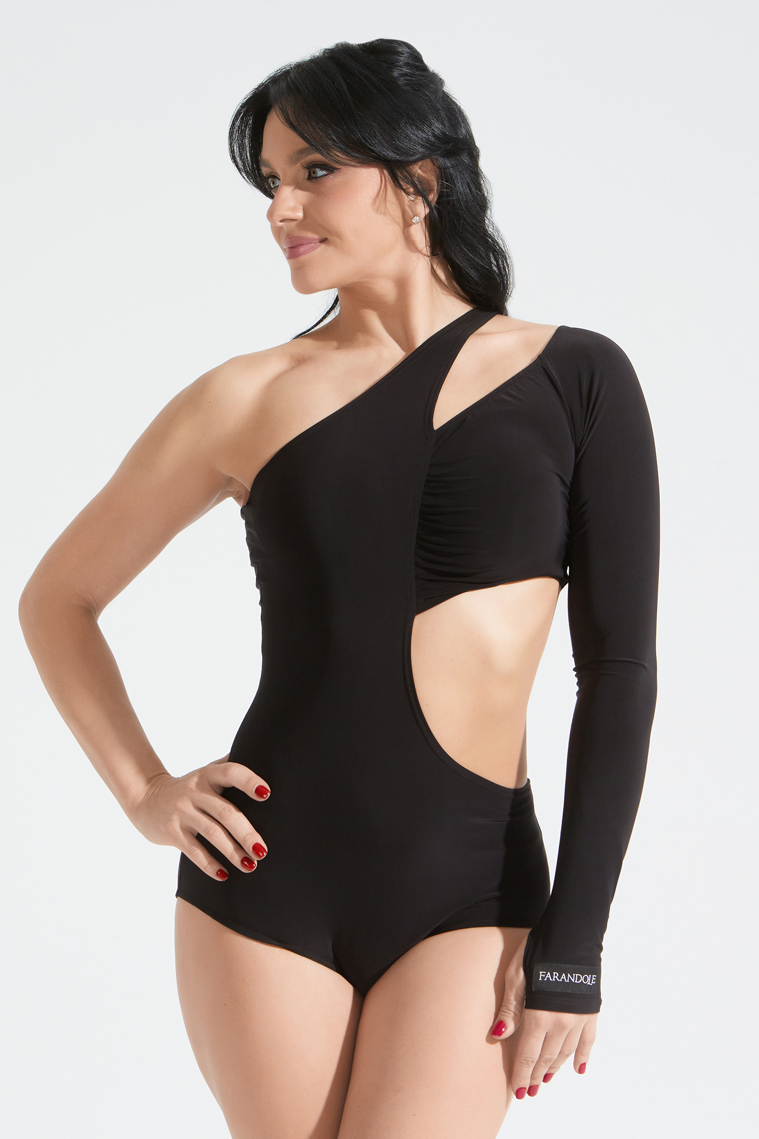 Боди с одним рукавом и вынутым боком (черный) 504F