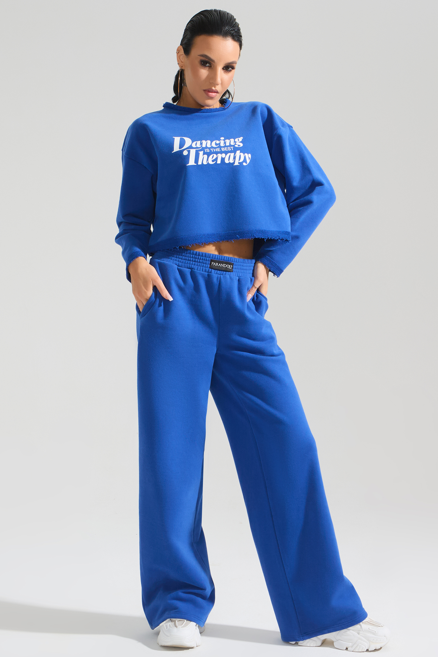 Брюки широкие с высокой посадкой (синий)