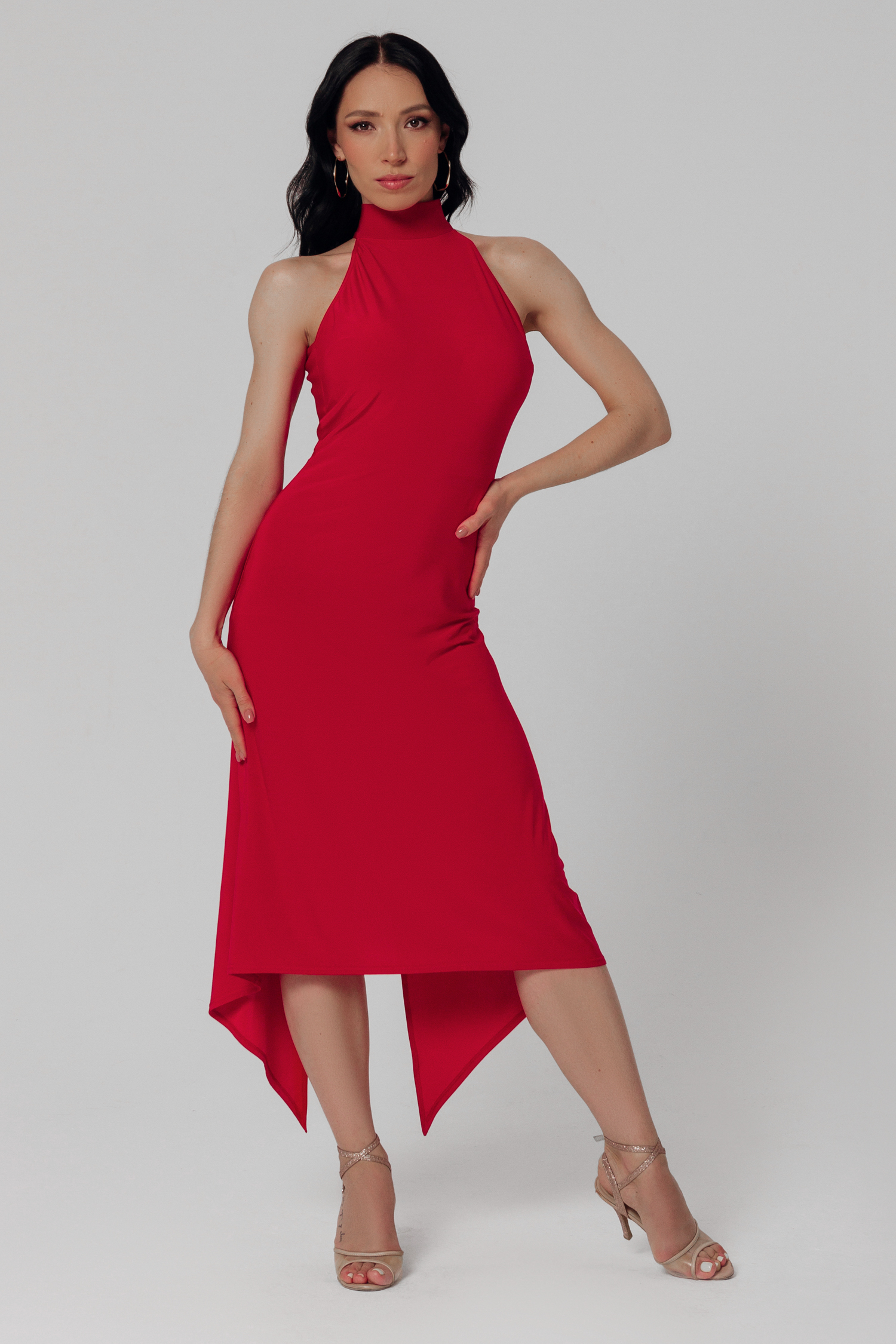 Платье для танго со стойкой красное