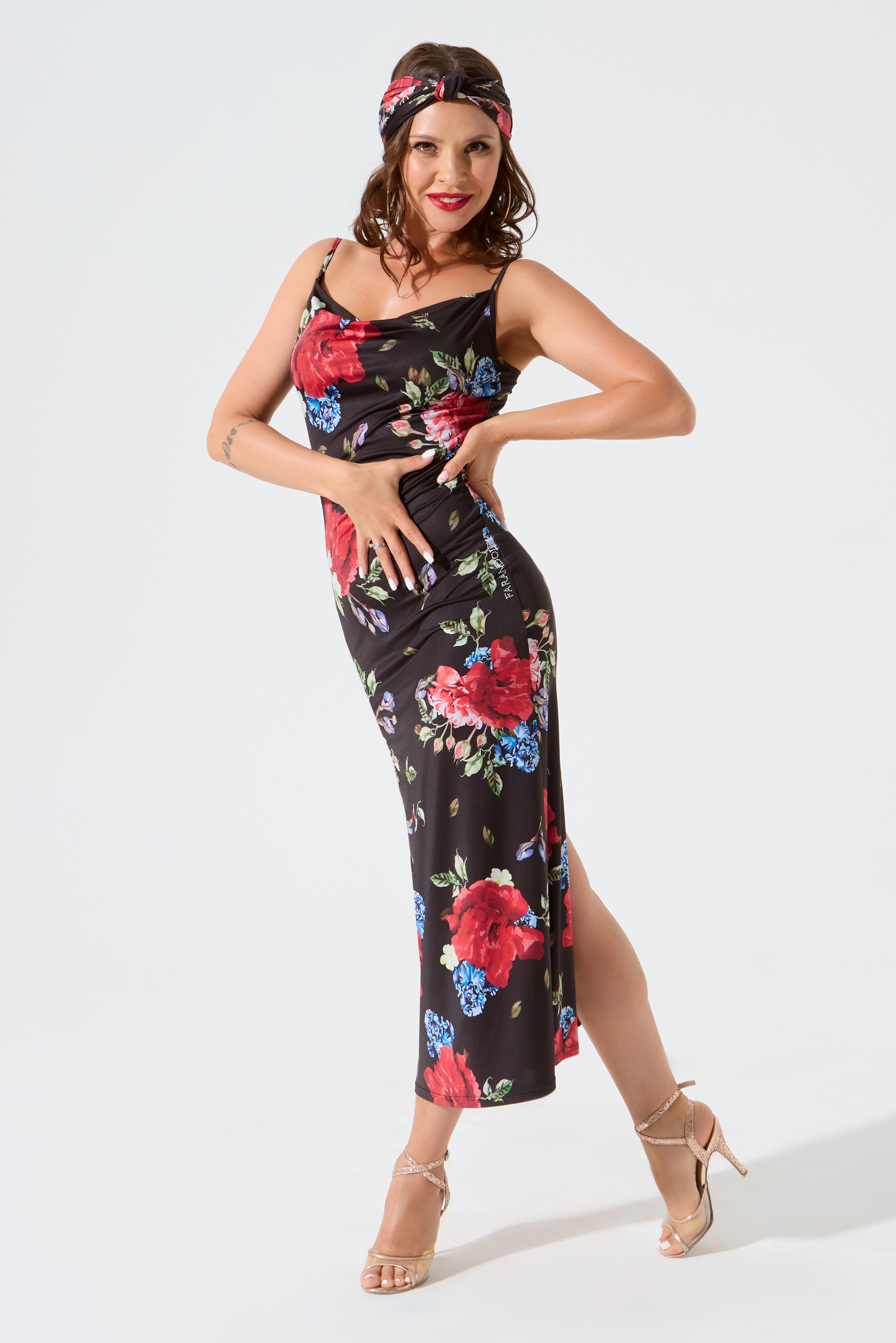 Платье с качелью на груди (цветочный принт)