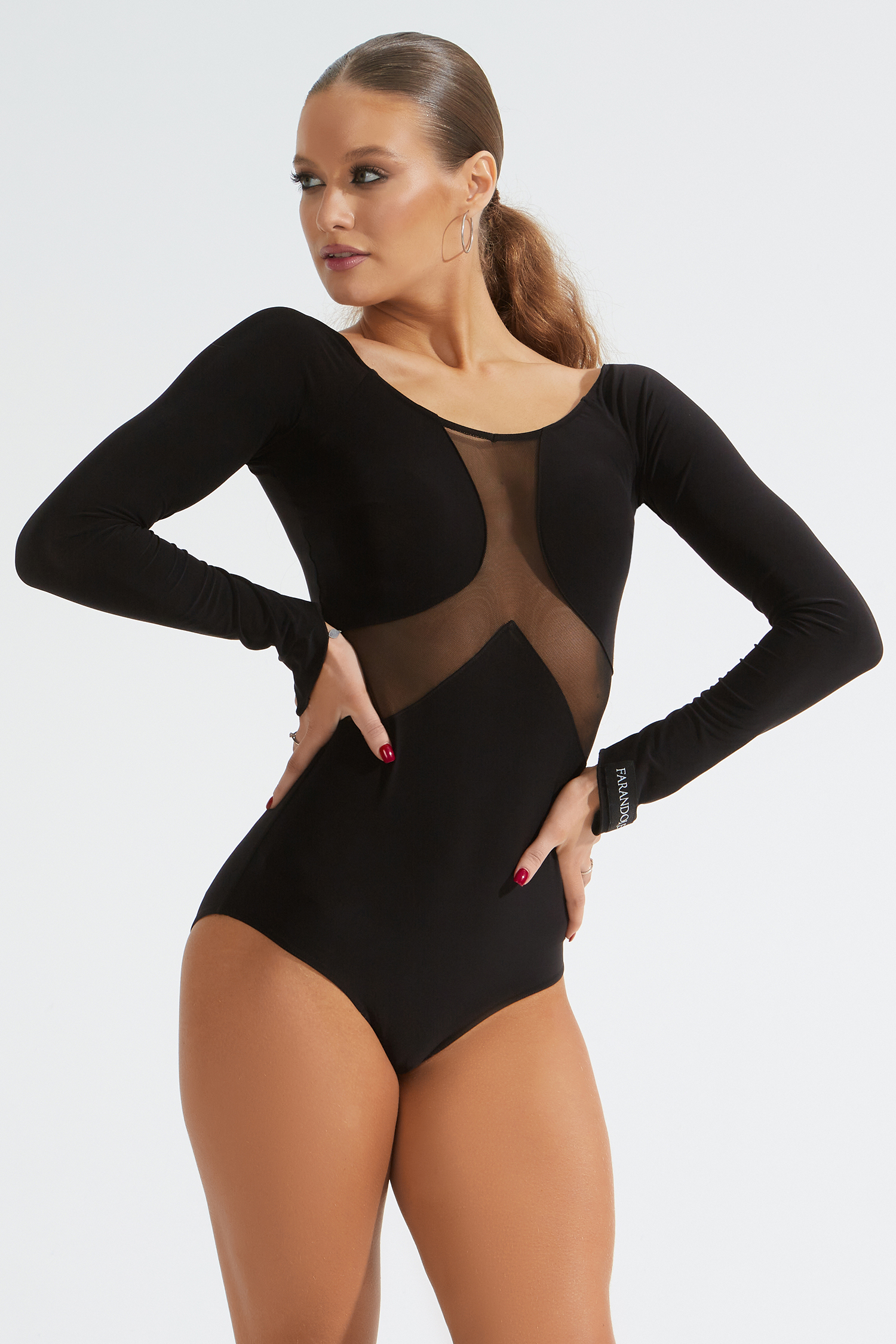 Боди с фигурными вставками из сетки (черный) 505F