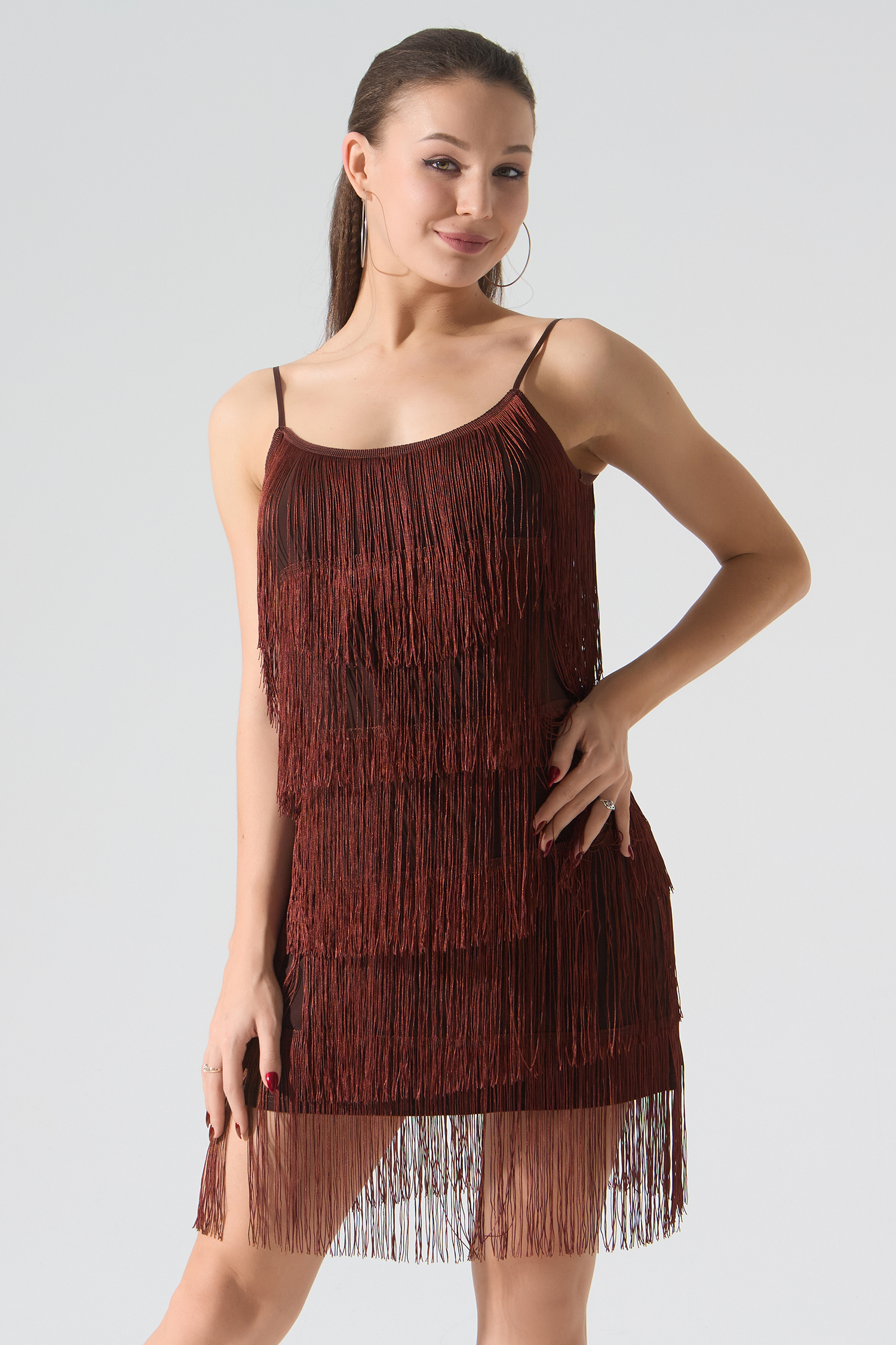 Платье мини с бахромой (шоколадный)