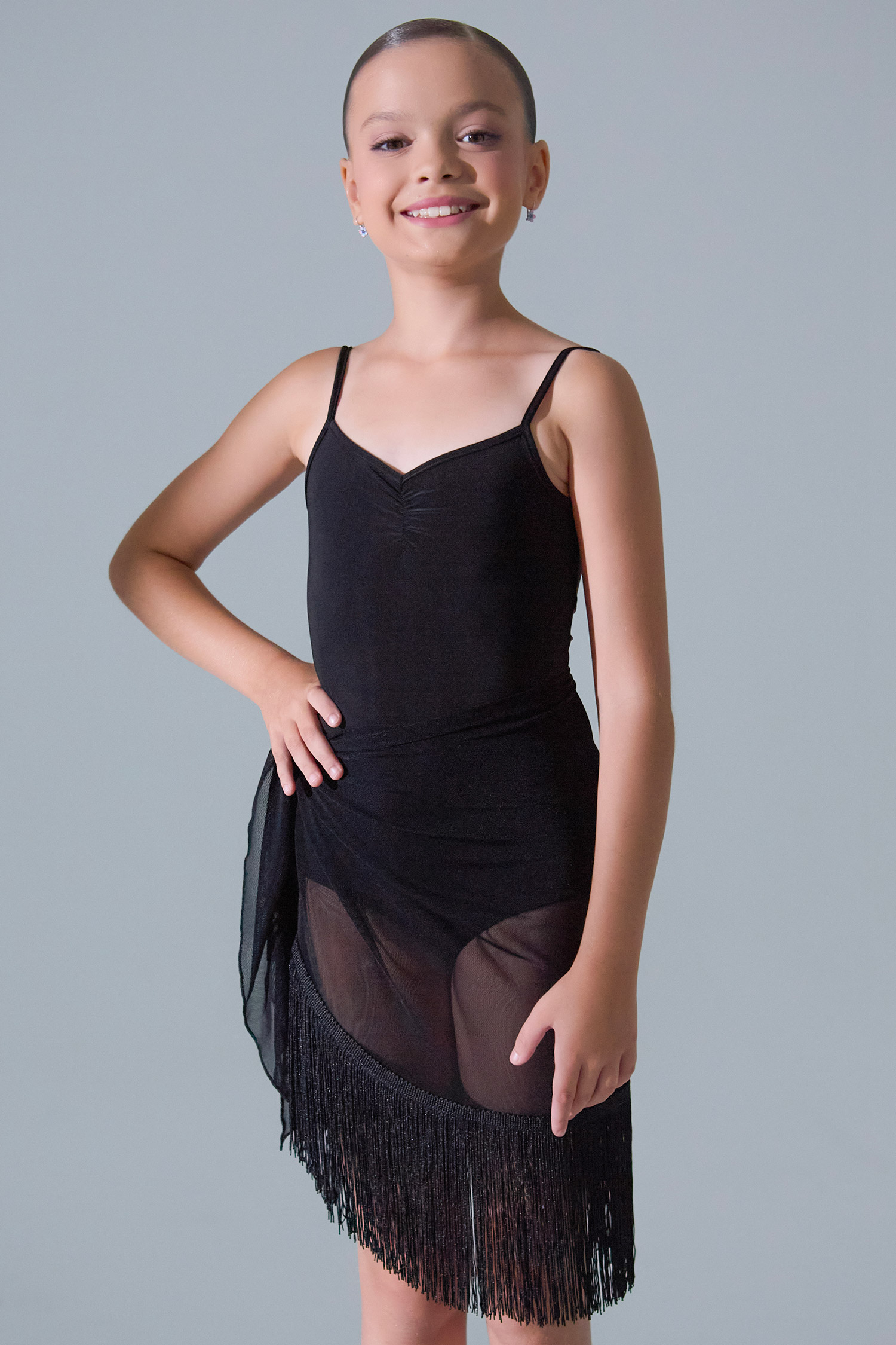 Платок из сетки-стрейч с бахромой детский (черный)