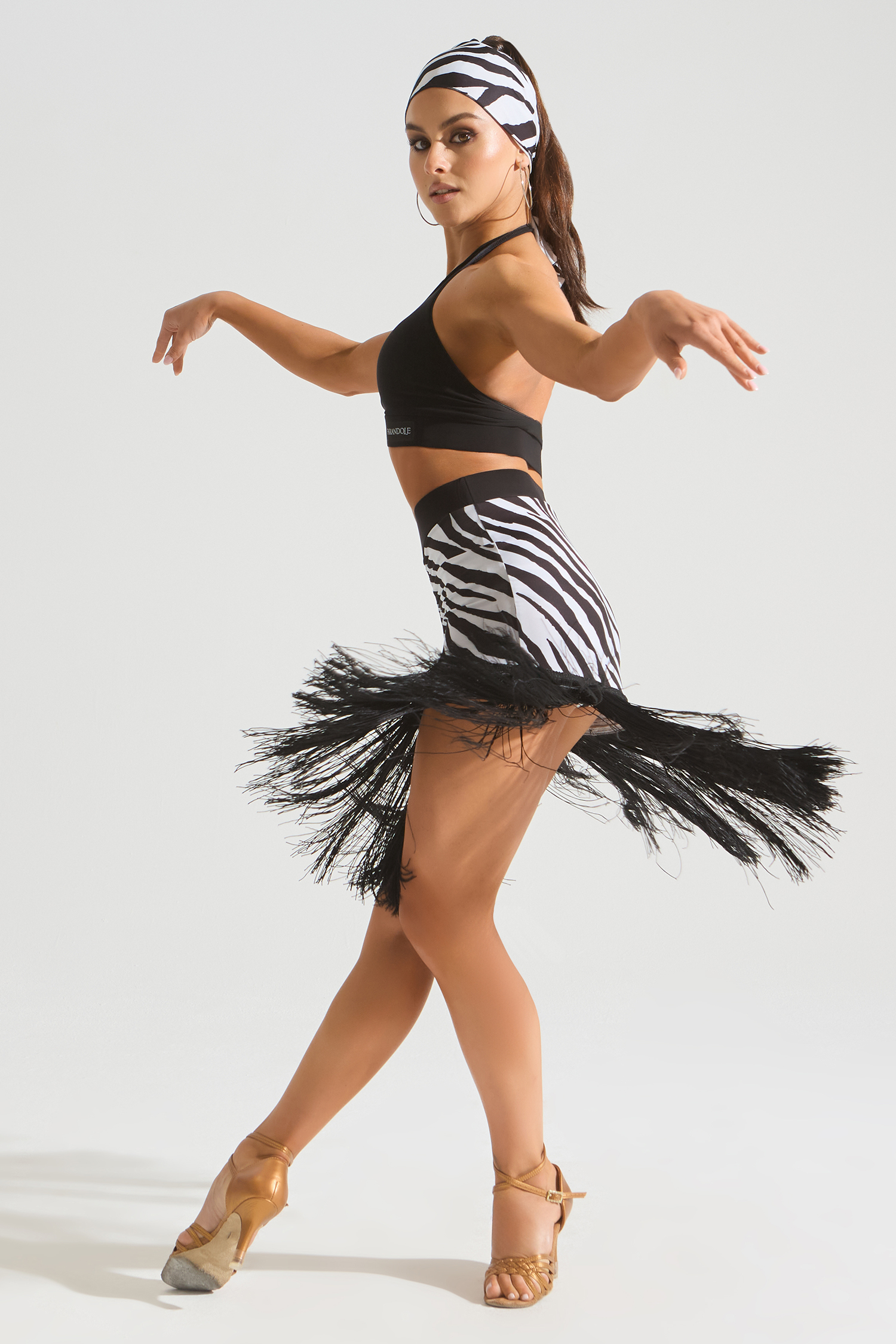 Мини юбка с планкой и густой бахромой (зебра)