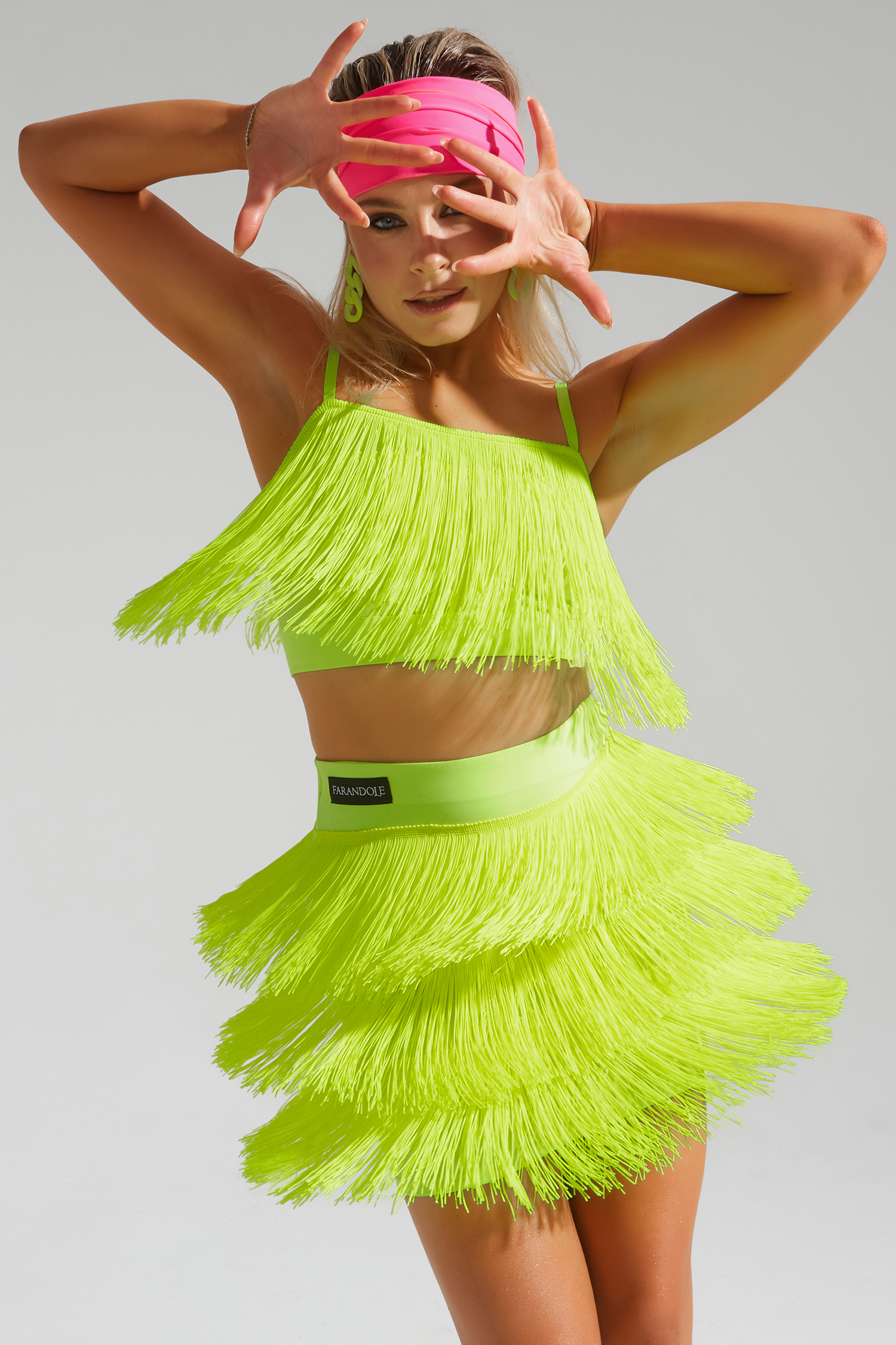 Юбка мини с бахромой (желто-зеленый неон)