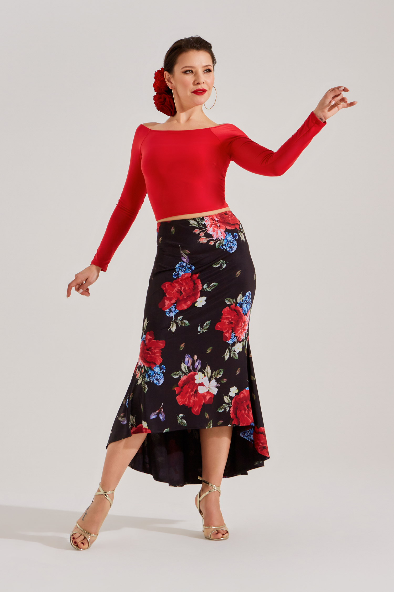 Юбка для танго с двумя клиньями (цветочный принт)