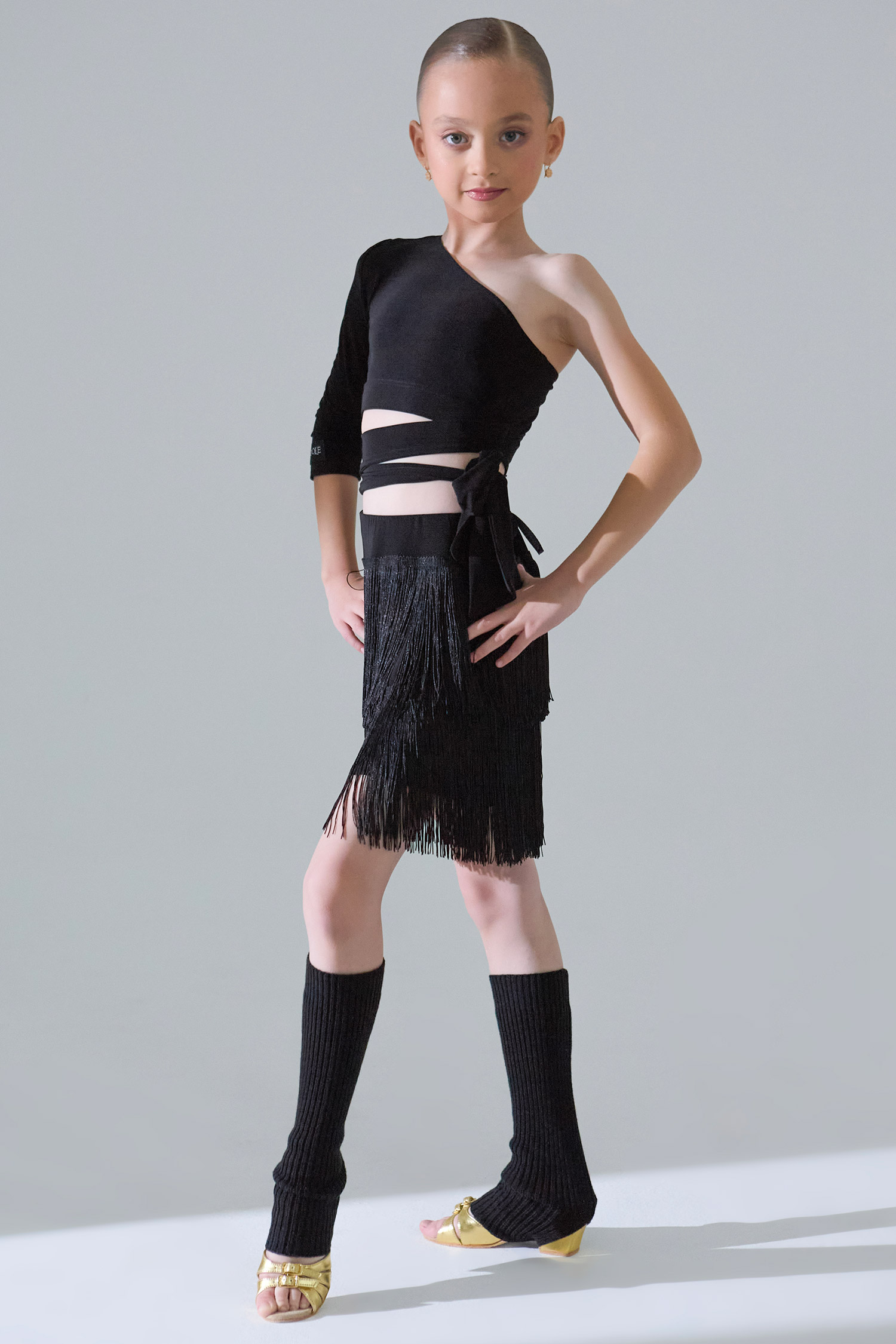 Юбка мини детская с бахромой (черный)