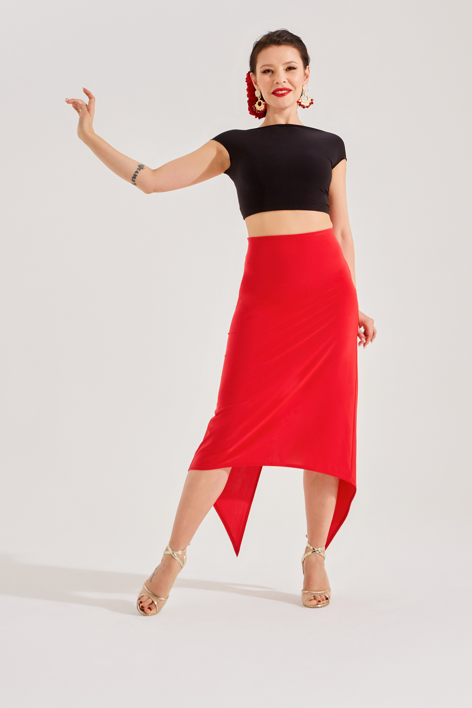 Юбка для аргентинского танго со сборкой (красный)