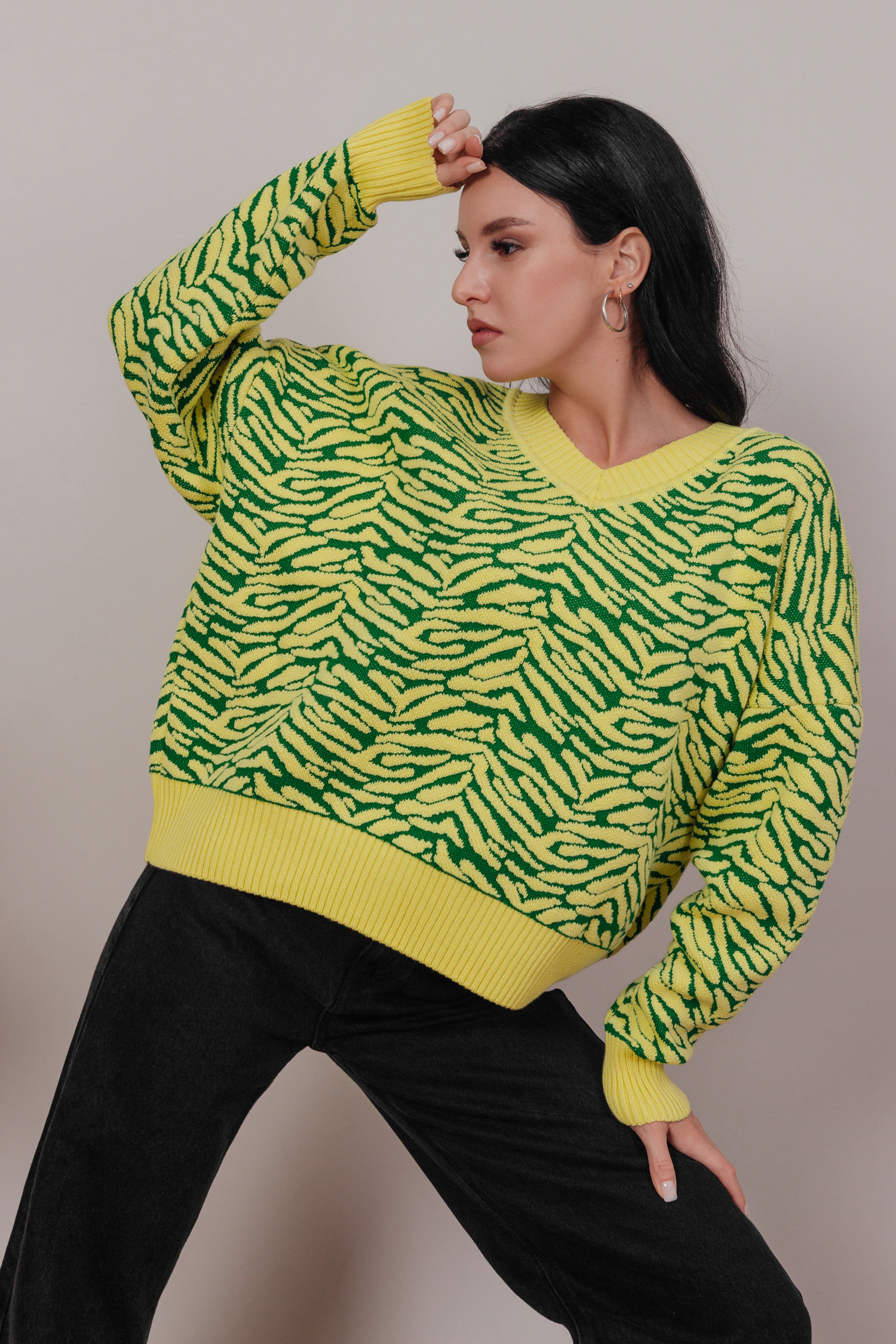 Джемпер с рисунком зебра (лимонно-зеленый)