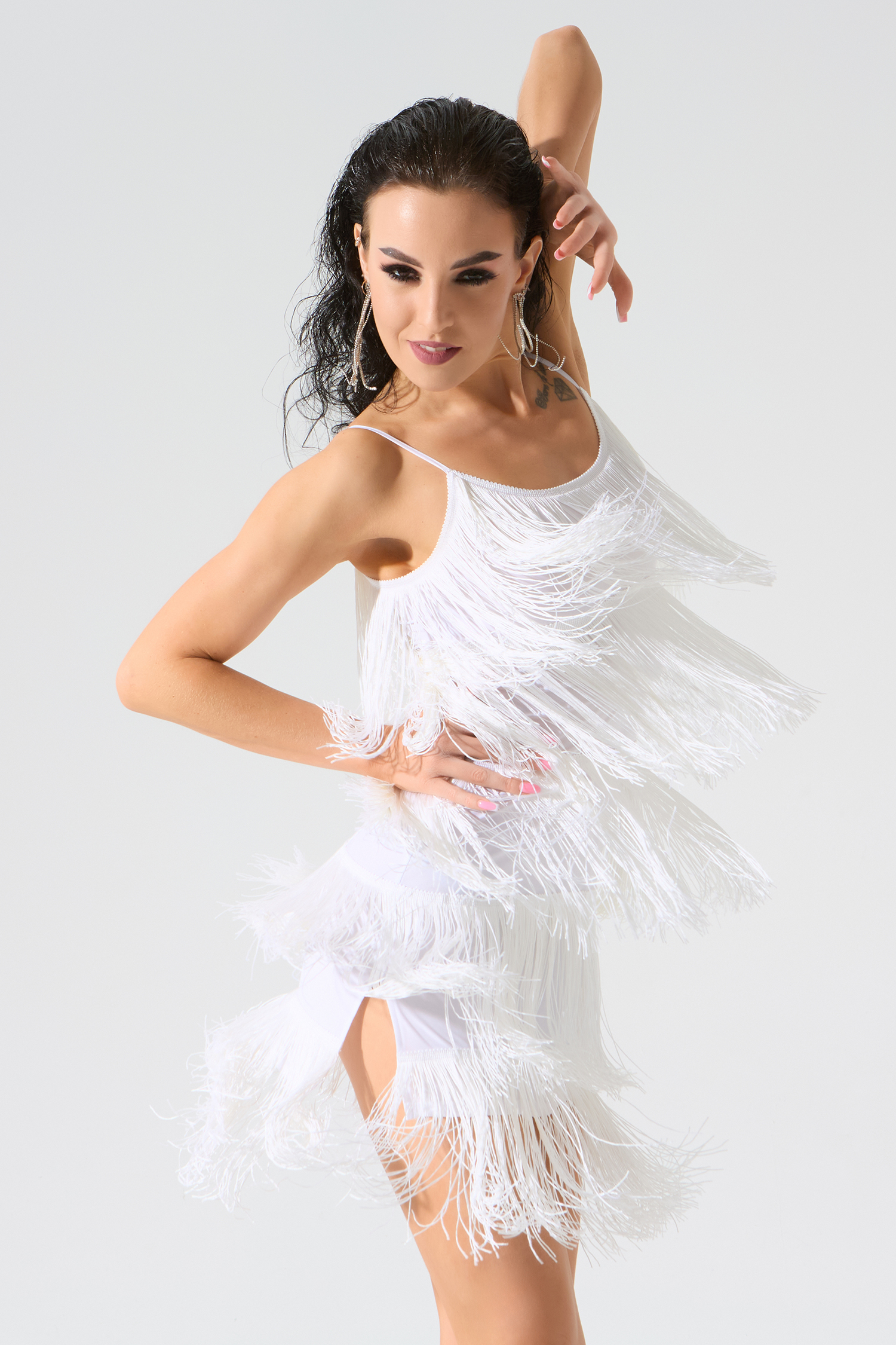 Платье мини с бахромой (белый)