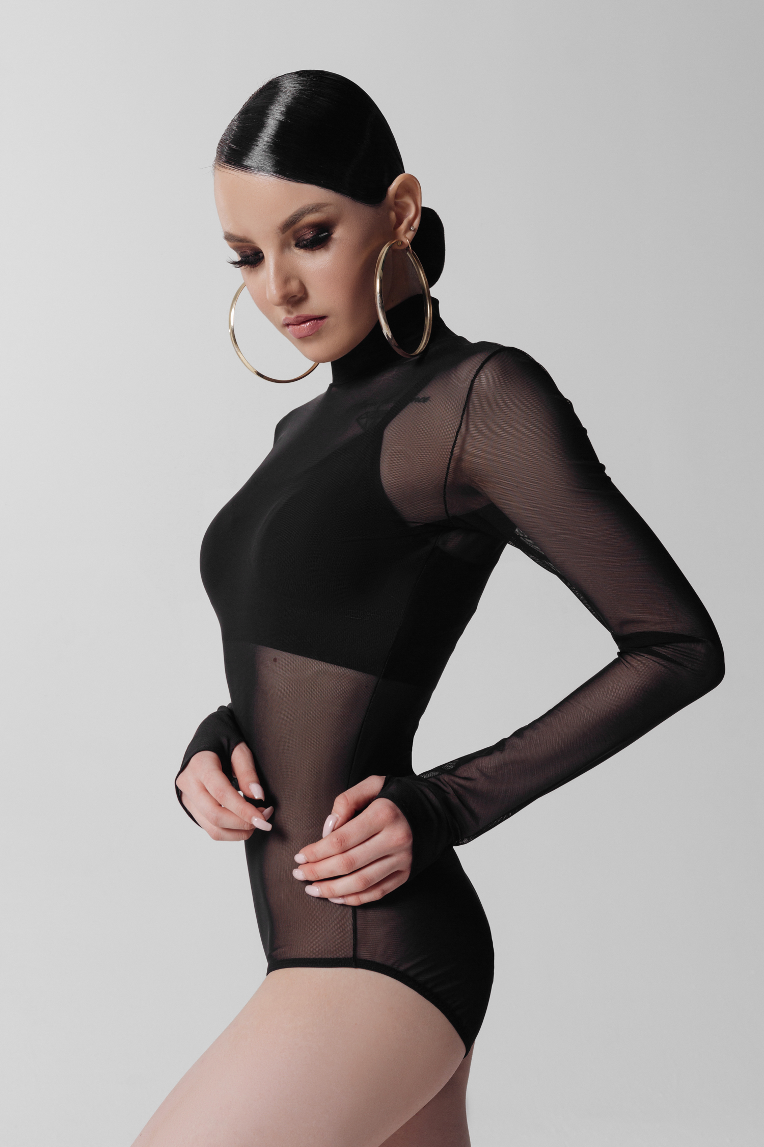 Боди-водолазка из сетки-стрейч