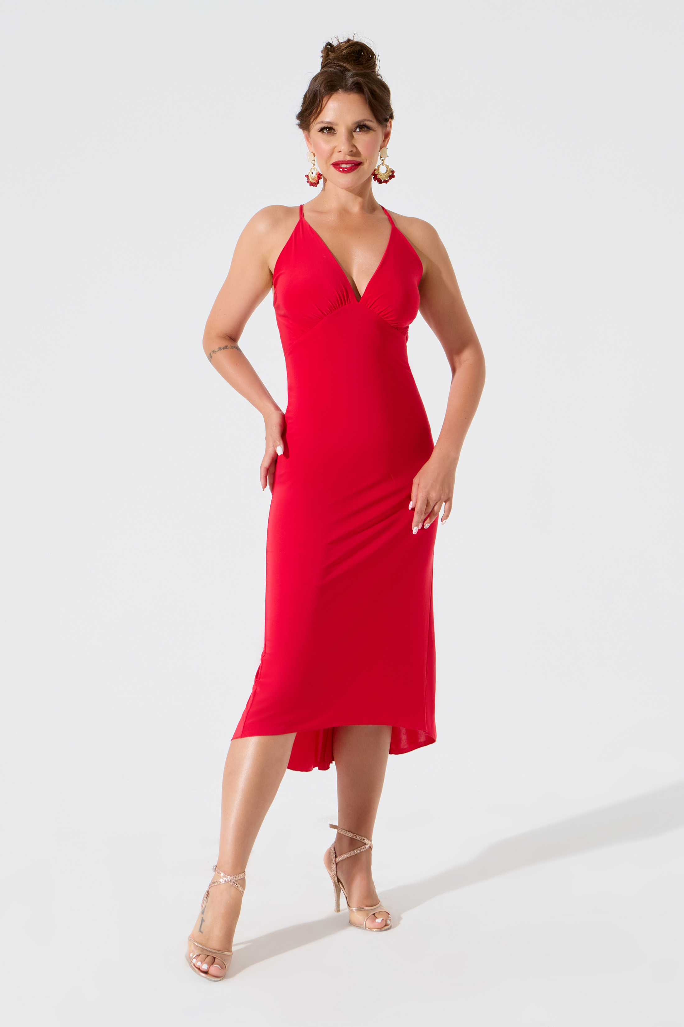 Платье с лифом и шнуровкой (красный)