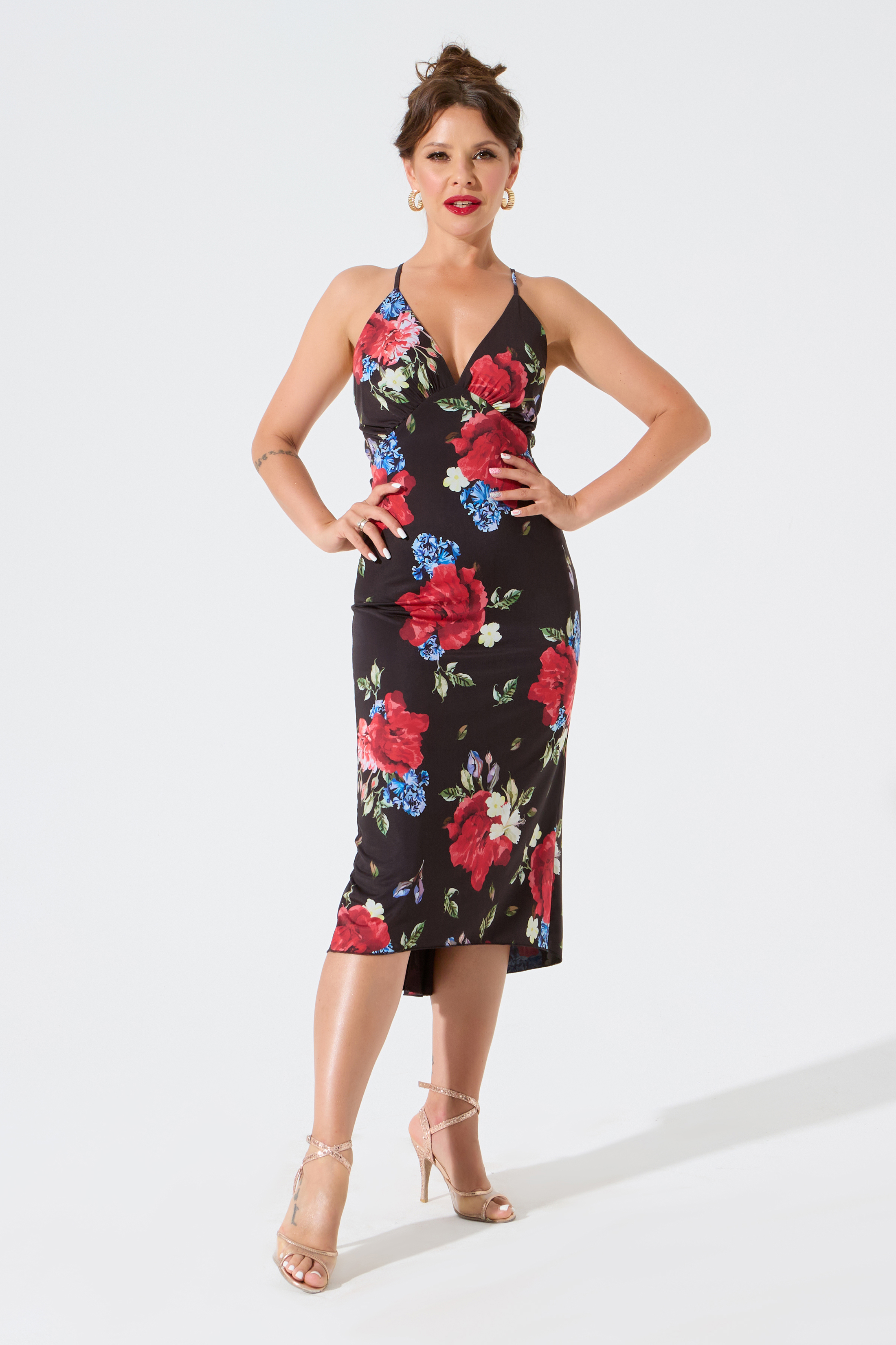 Платье с лифом и шнуровкой (цветочный принт)