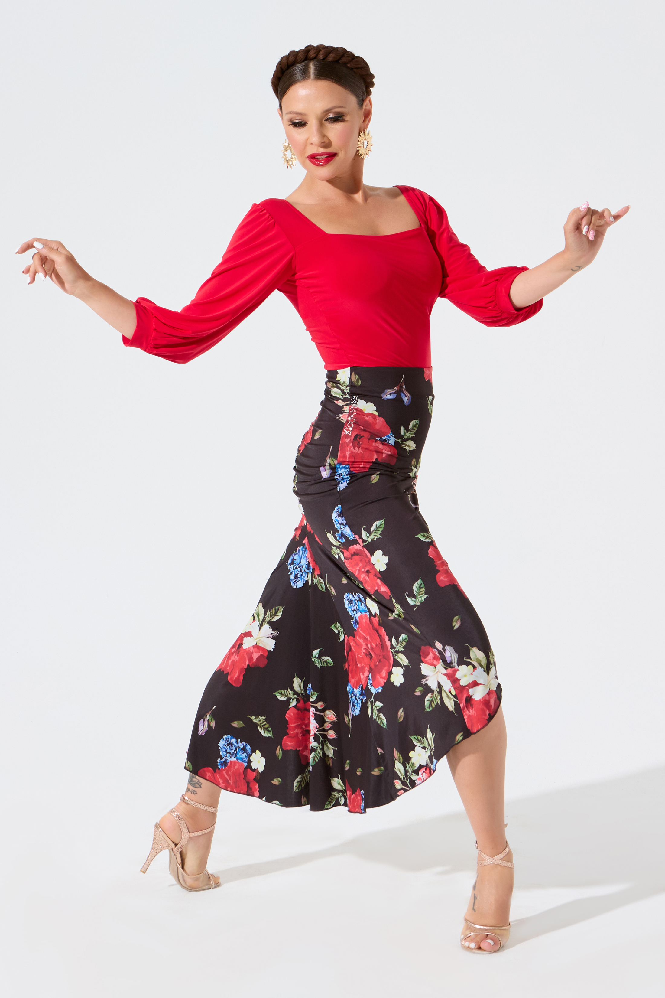 Юбка с клином (цветочный принт)