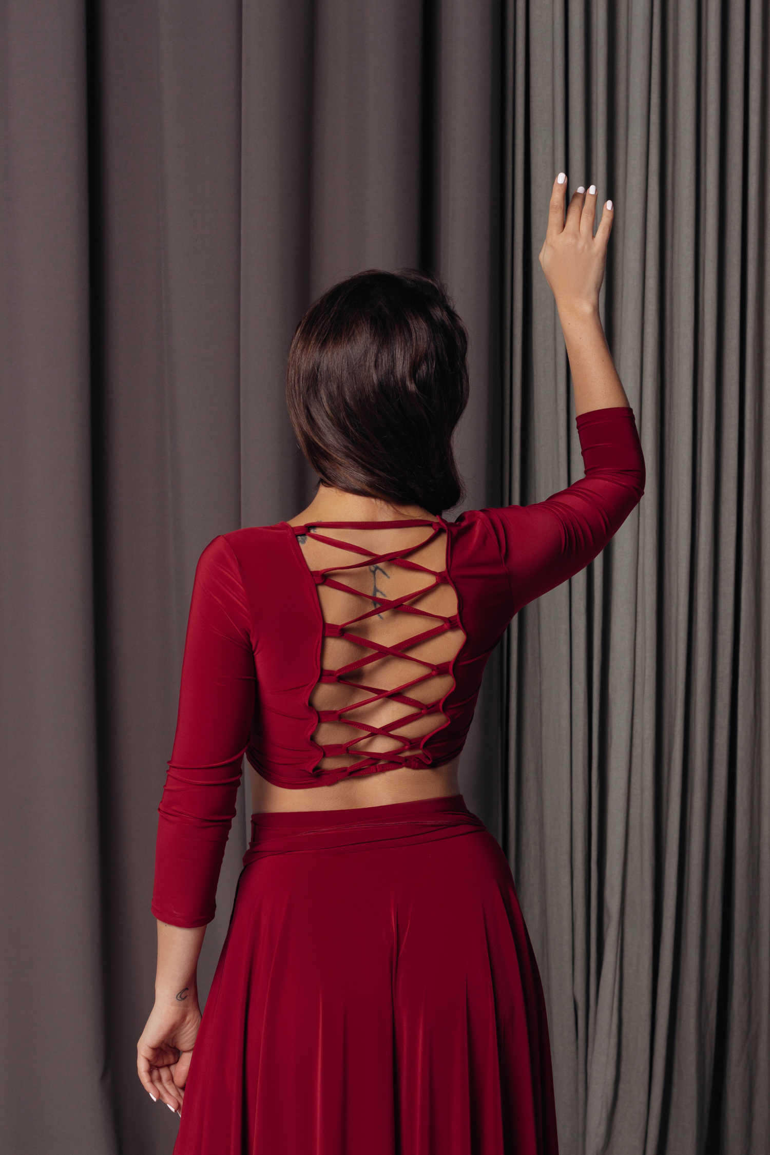 Топ бордовый со шнуровкой на спине для аргентинского танго