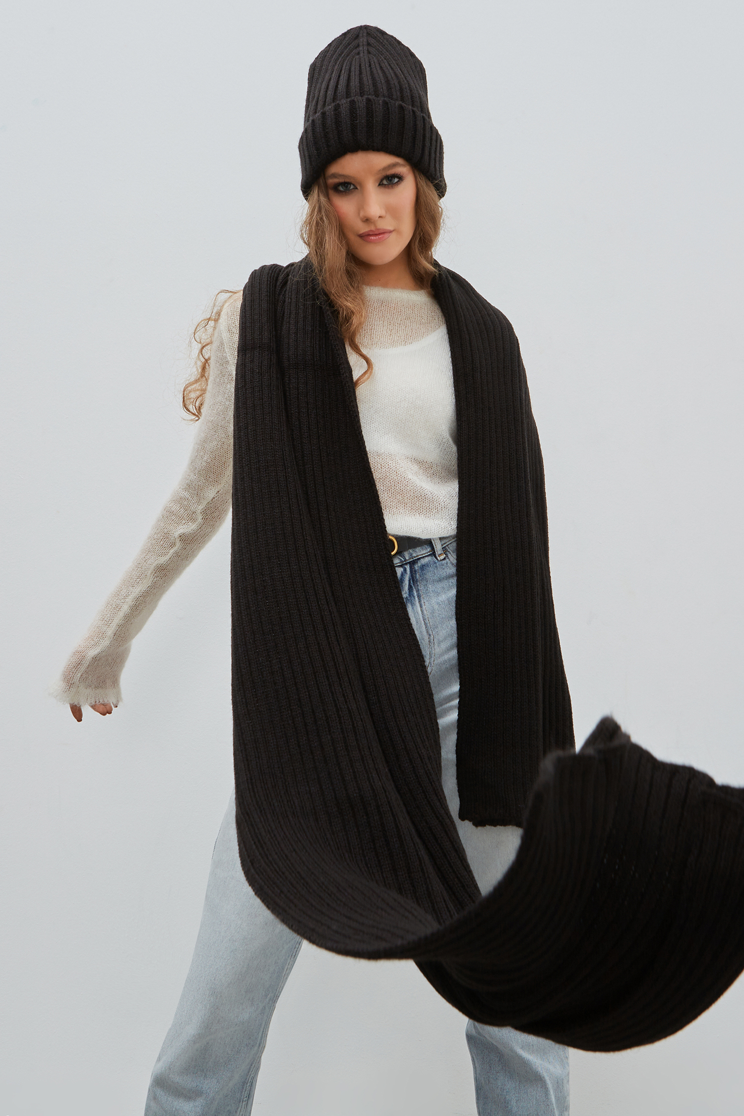 Шарф вязаный (черный)