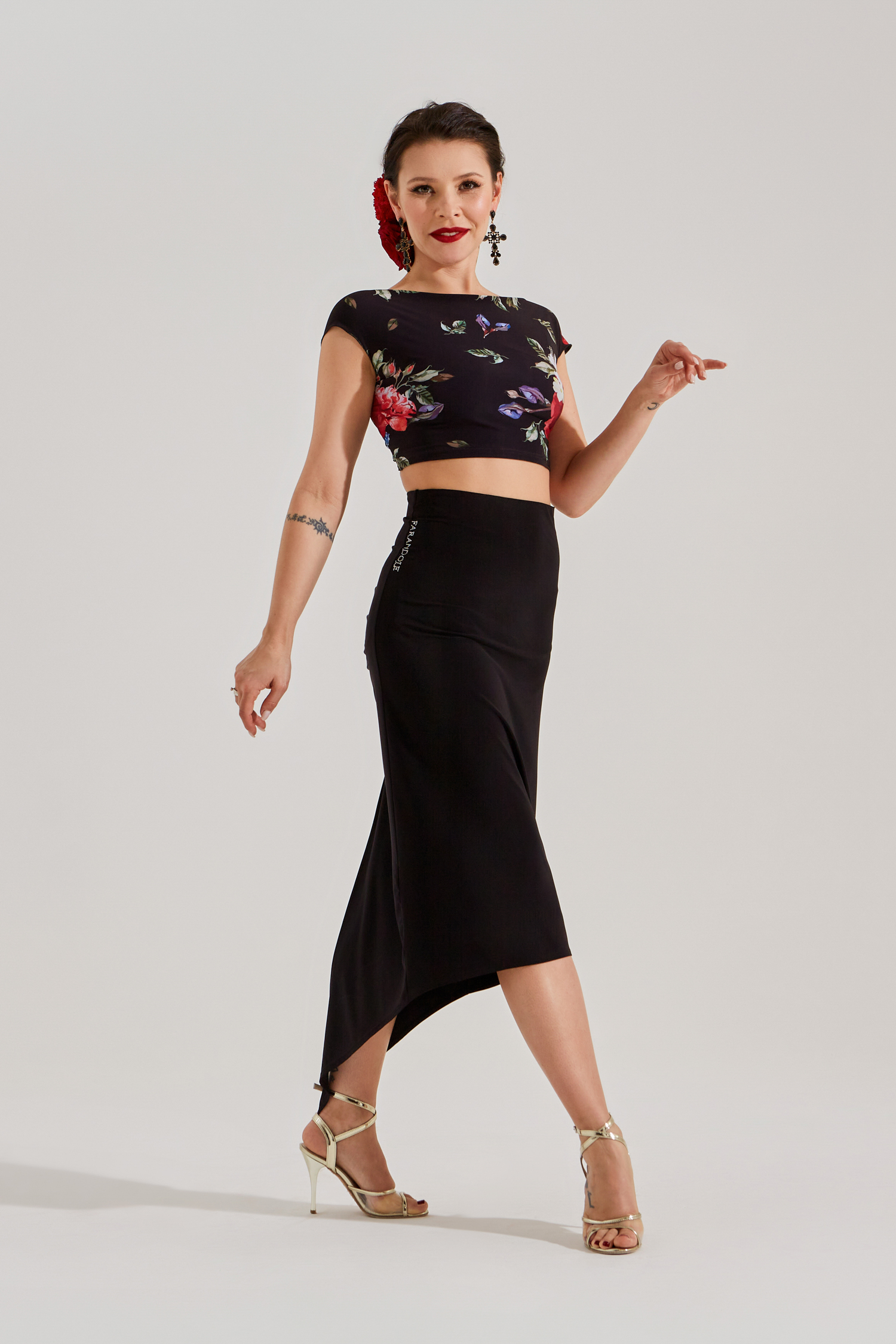 Юбка для аргентинского танго со сборкой (черный)