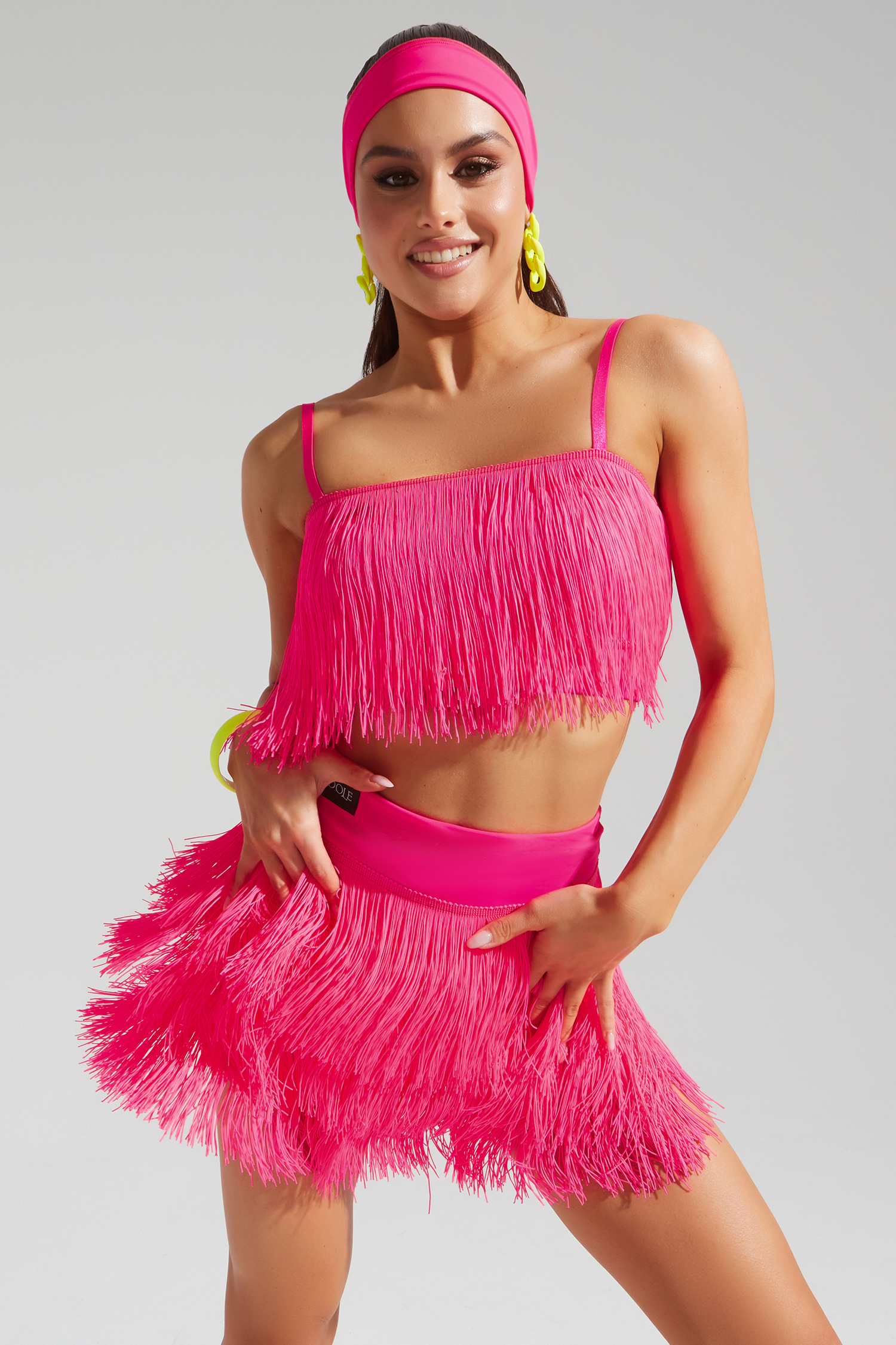 Топ укороченный с бахромой (малиновый неон)