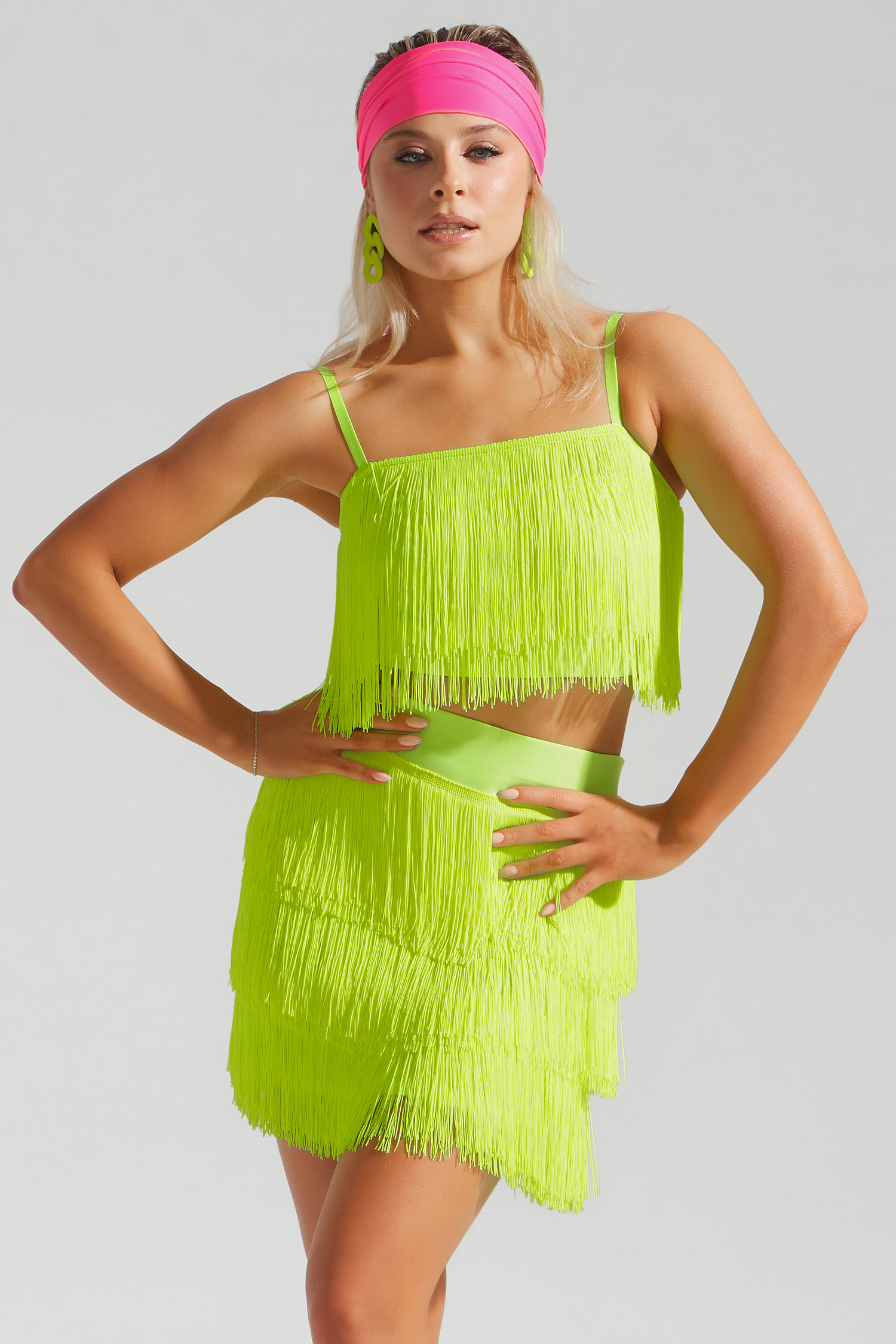 Топ укороченный с бахромой (желто-зеленый неон)