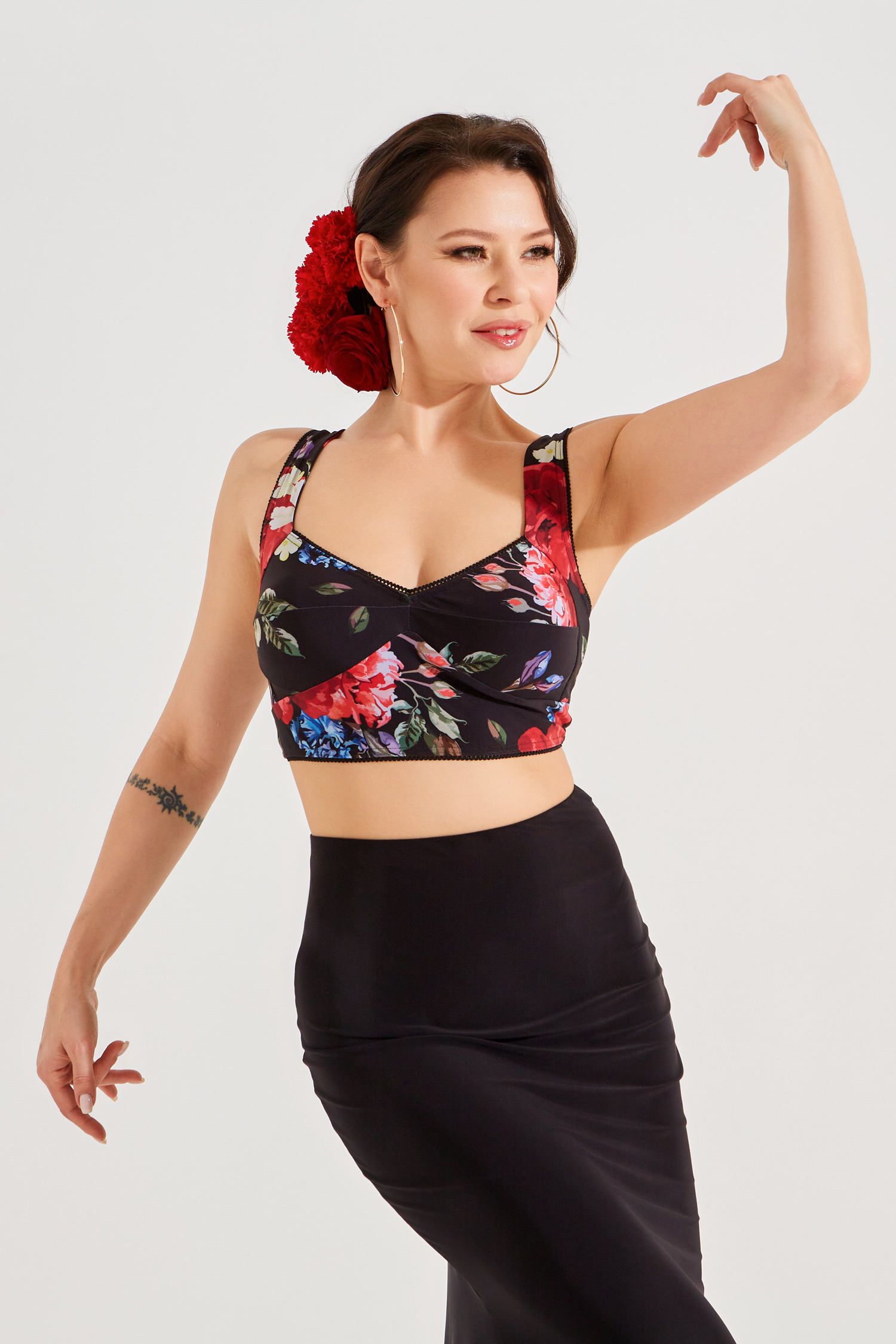 Топ с рельефным лифом и чашками (цветочный принт)